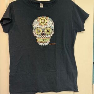 Black T-Shirt with Colorful Skull Design